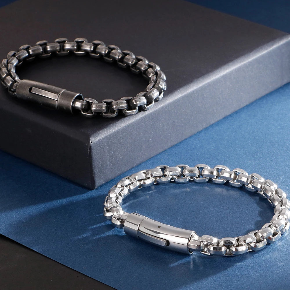 8MM Link Chain Man Bracelet for Men Matte Polished Stainless Steel Vintage Men's Wrist Bracelets On Hand Bands Mannen