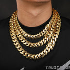 Luxury 24K 9999 Pure Gold real gold Men's 10MM 12mm width smooth large Cuban chain butterfly buckle necklace