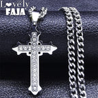 Gothic Cross Silver Pendant Christian Rhinestone