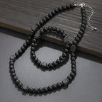 8mm Matte Black Stone Necklace for Men Jewelry Natural Onyx Square Lava Beads Necklaces Fashion Rosary Jewelry