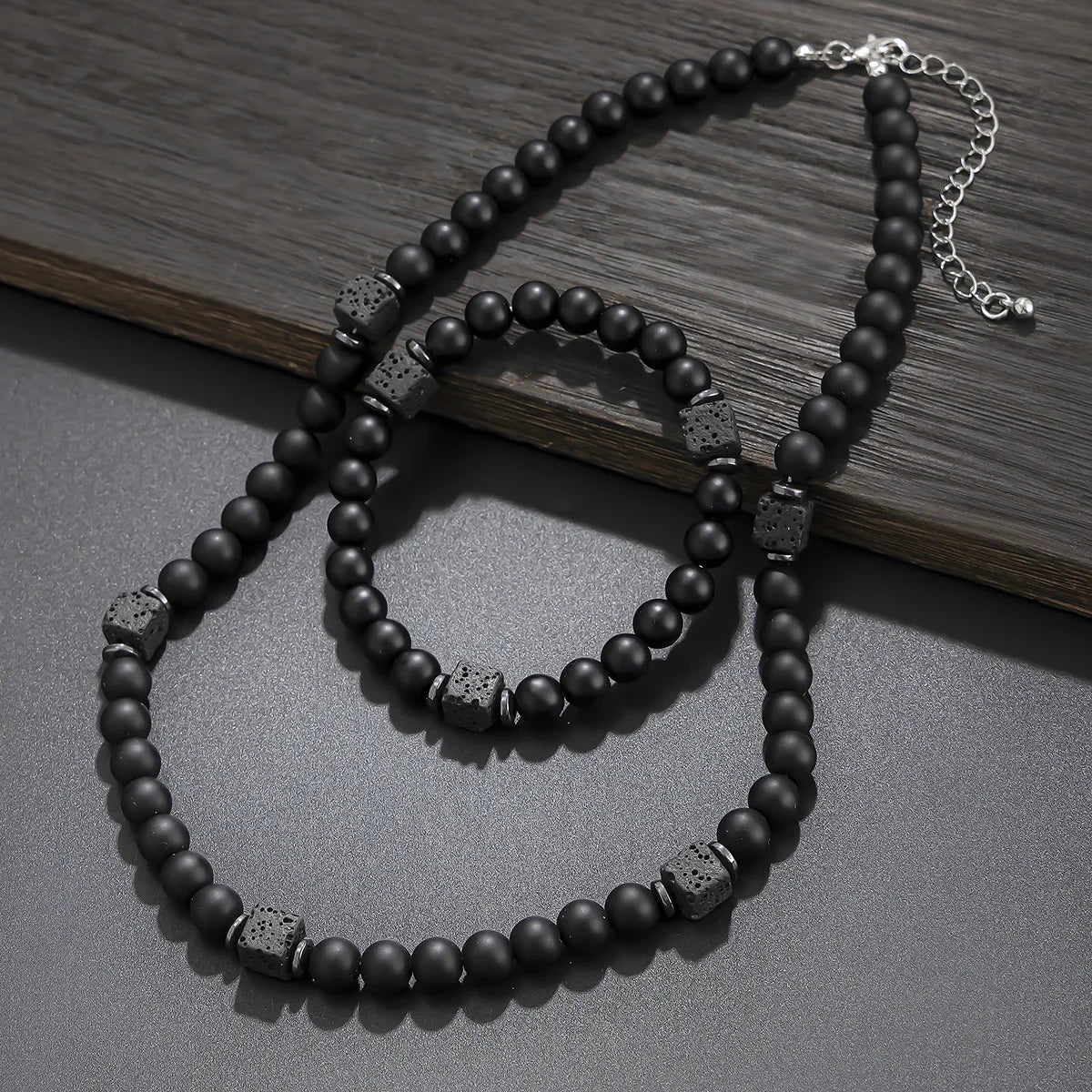 8mm Matte Black Stone Necklace for Men Jewelry Natural Onyx Square Lava Beads Necklaces Fashion Rosary Jewelry