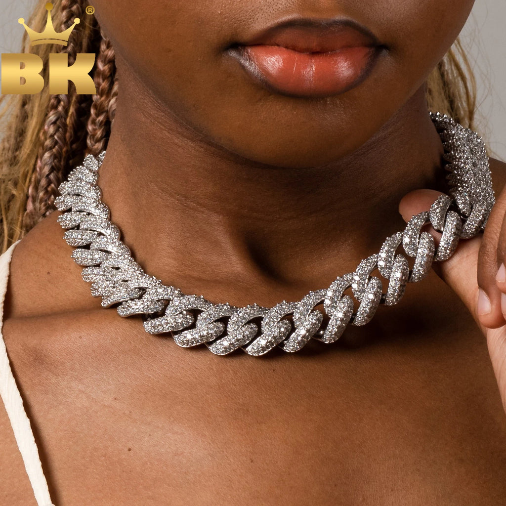 THE BLING KING 18mm Heavy Miami Cuban Chain Necklace Full Micro Paved Out Cubic Zirconia Bracelet Fashion Hiphop Jewelry