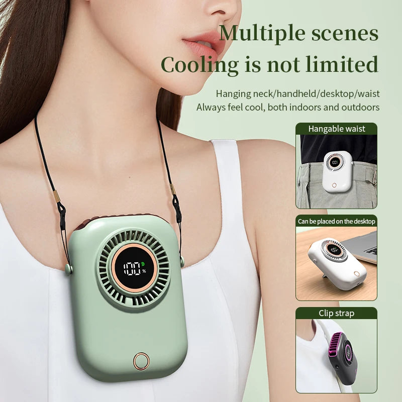 Colorful Hanging Neck Fan Portable Hanging Neck Fan Intelligent Digital Display Colorful Atmosphere Light Five-speed