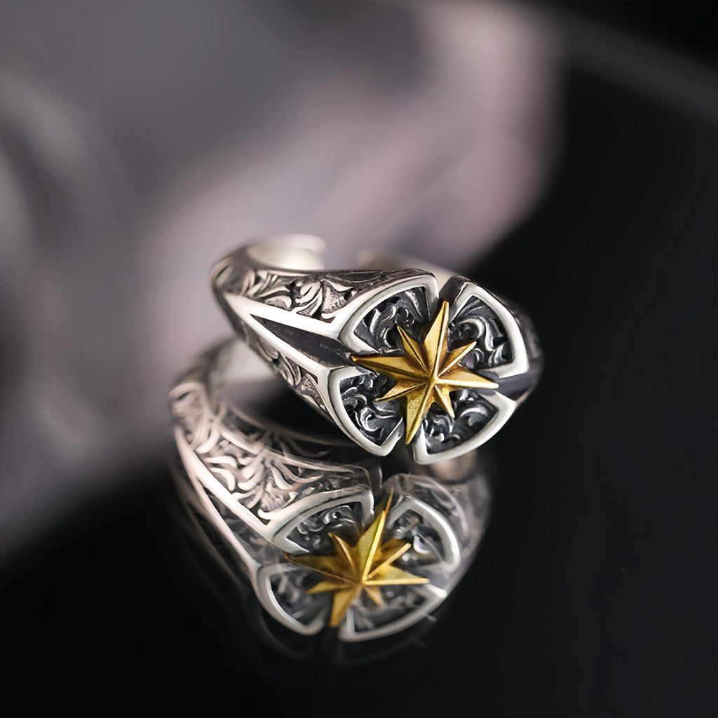 Retro Polaris North Star Adjustable Open Ring For Men Punk Gothic Edgy Brass Jewelry Unisex Accessories Good Fortune