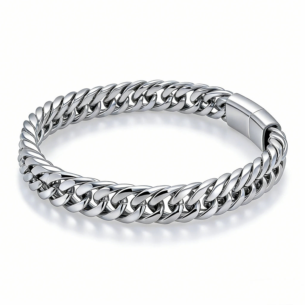 Men's Hip Hop Cuban Chain Bracelet Stainless Steel Wristband Magnetic Clasp Punk Style Trendy Fashion Jewelry Gift for