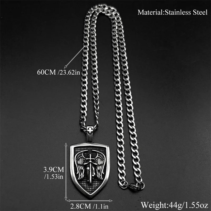 Saint Michael Archangel Knight Necklace Women Men Stainless Steel Silver Color Shield Guardian Angel Christian Amulet Jewelry