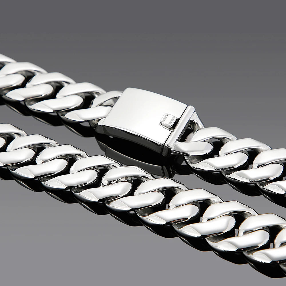 Hip Hop 25MM Width Cuban Chain Necklace for Men Heavy Solid Polished Stainless Steel Choker Chains For Man Jewellery