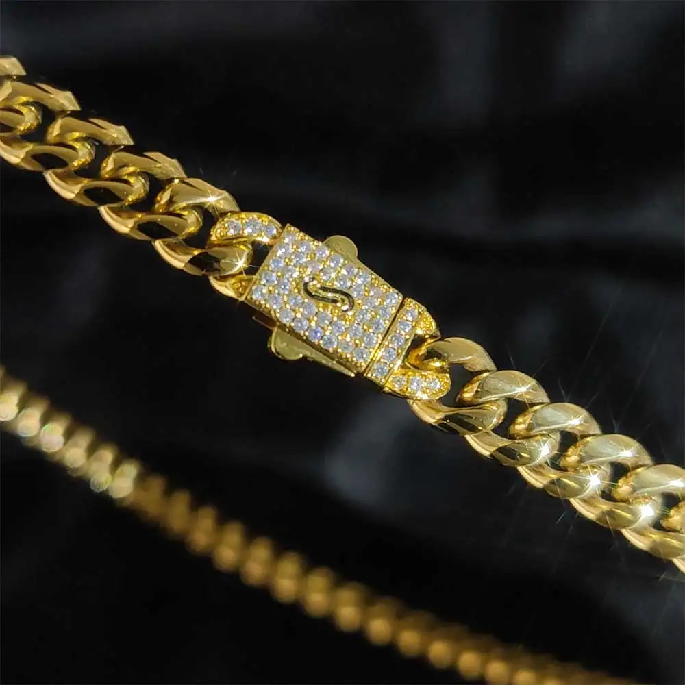 Gold Cuban Chain Necklace Iced Out 8MM Diamond Clasp