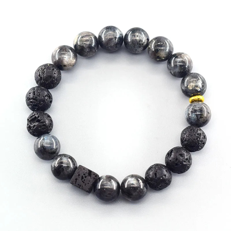 Block Volcanic Lava Stone Bracelet Men Black Classic Matte Obisidian Labradorite Bead Jewelry Women Birthday Gift for
