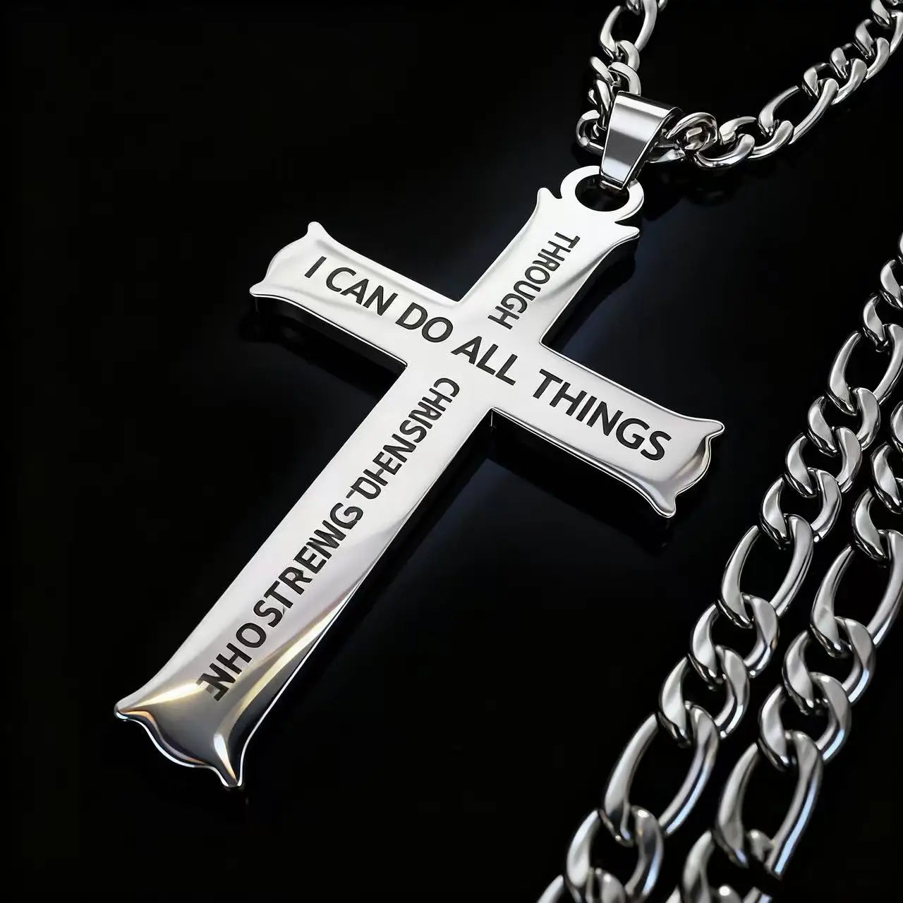 Catholic Cross Stainless Steel Pendant Necklace