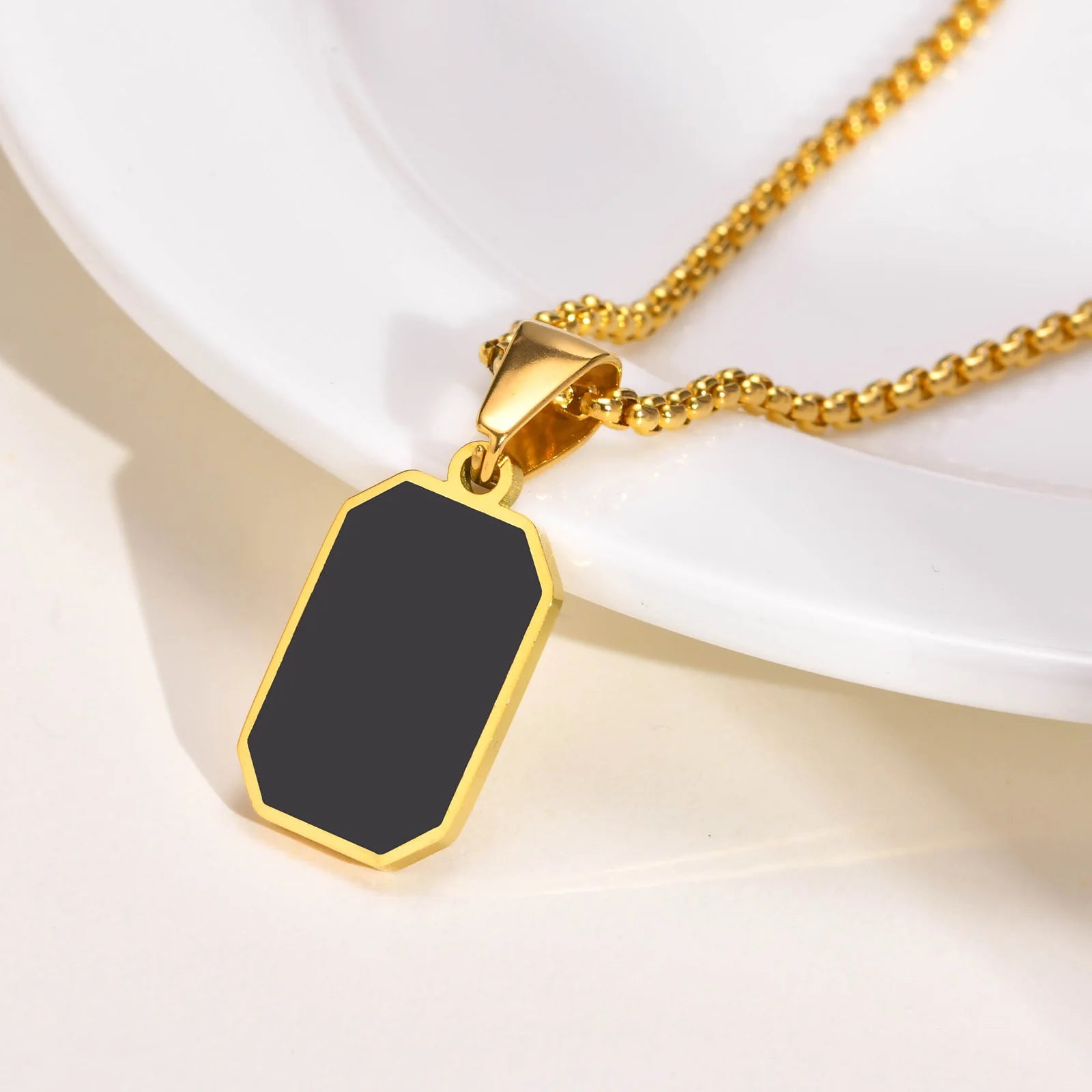 Vnox Geometric Pendant Necklaces For Boys,Stainless Steel Simple Square Dog Tag Men Necklaces,Retro Collar Jewelry Gift