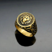 Golden Lion Head Ring Animal Band — 316L Stainless Steel