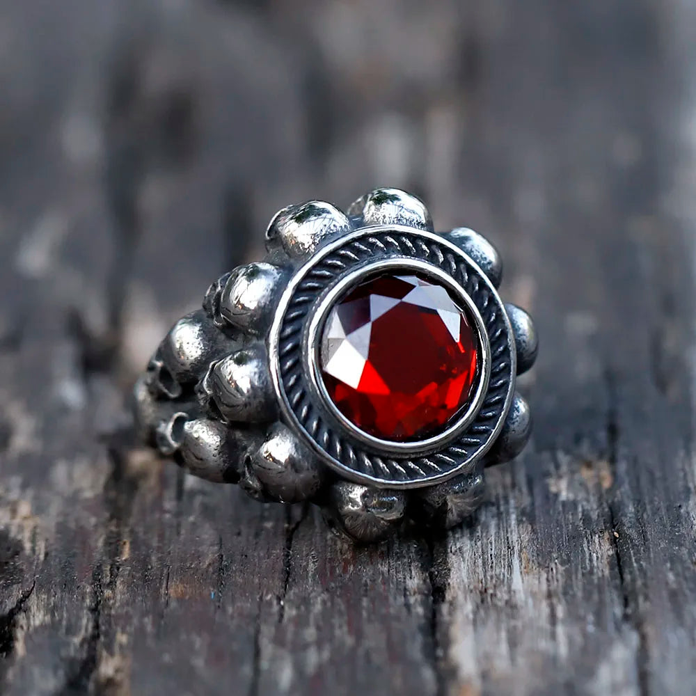 NEW Men's 316L Stainless-Steel Rings Skull Head With Red Zircon Ring Vintage Gothic Punk Jewelry Gifts Free Shipping