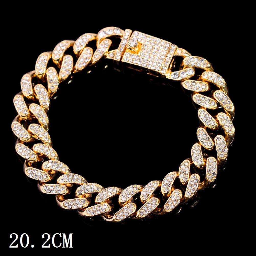 Hip Hop Full Crystal Heart Tennis Chain Bracelets for Men Women Bling Square Rhinestone Cuban Link Chain Bracelet Luxury Jewelry