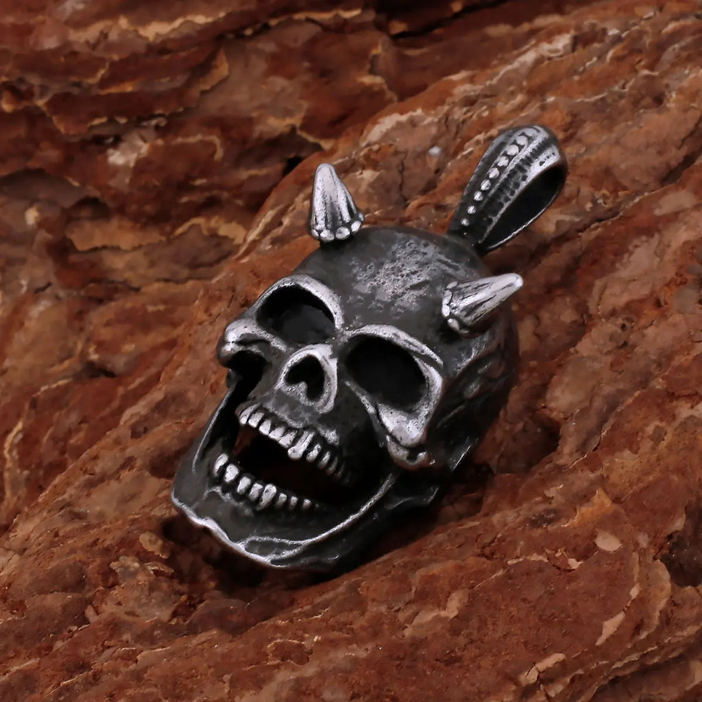 Viking Ghost Skull Pendant Necklace — Stainless