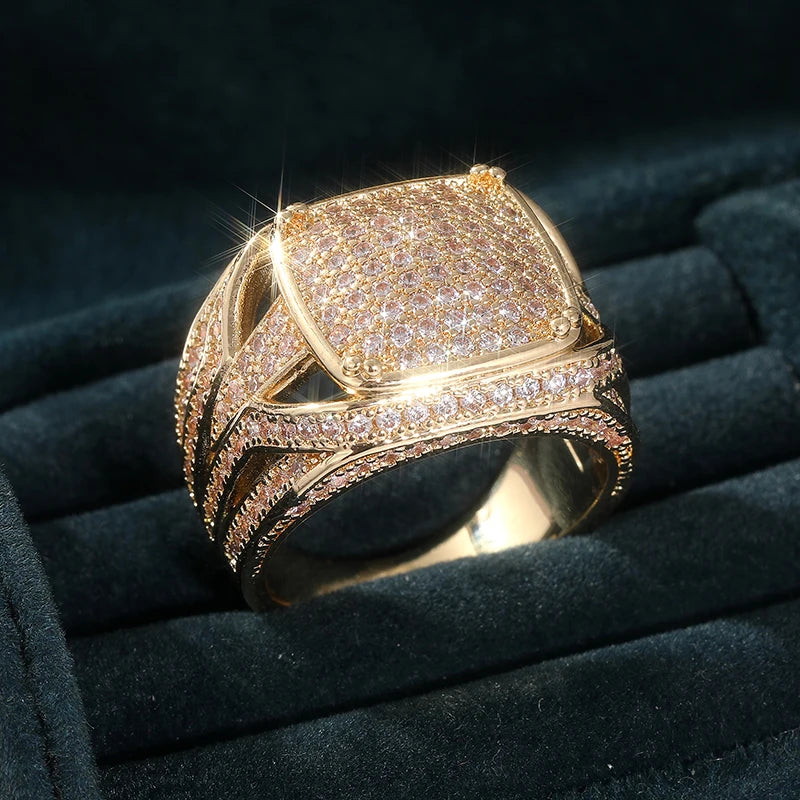 Men's Punk Hip Hop Full Synthetic Cubic Zirconia Ring For Men Women Jewelry