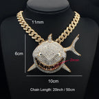 Big Shark Pendant Necklace For Men Hip Hop Bling Jewelry 11mm Iced Out Rhinestone Miami Cuban Chain Fashion Jewelry Gift