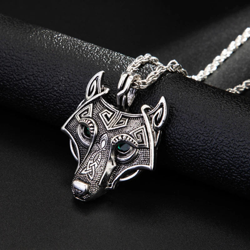Celtic Wolf Head Pendant Necklace Silver