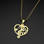 Heart Treble Clef Microphone Pendant Necklace Stainless Steel Gold Color Music Note Jewelry Gift Singer Musician