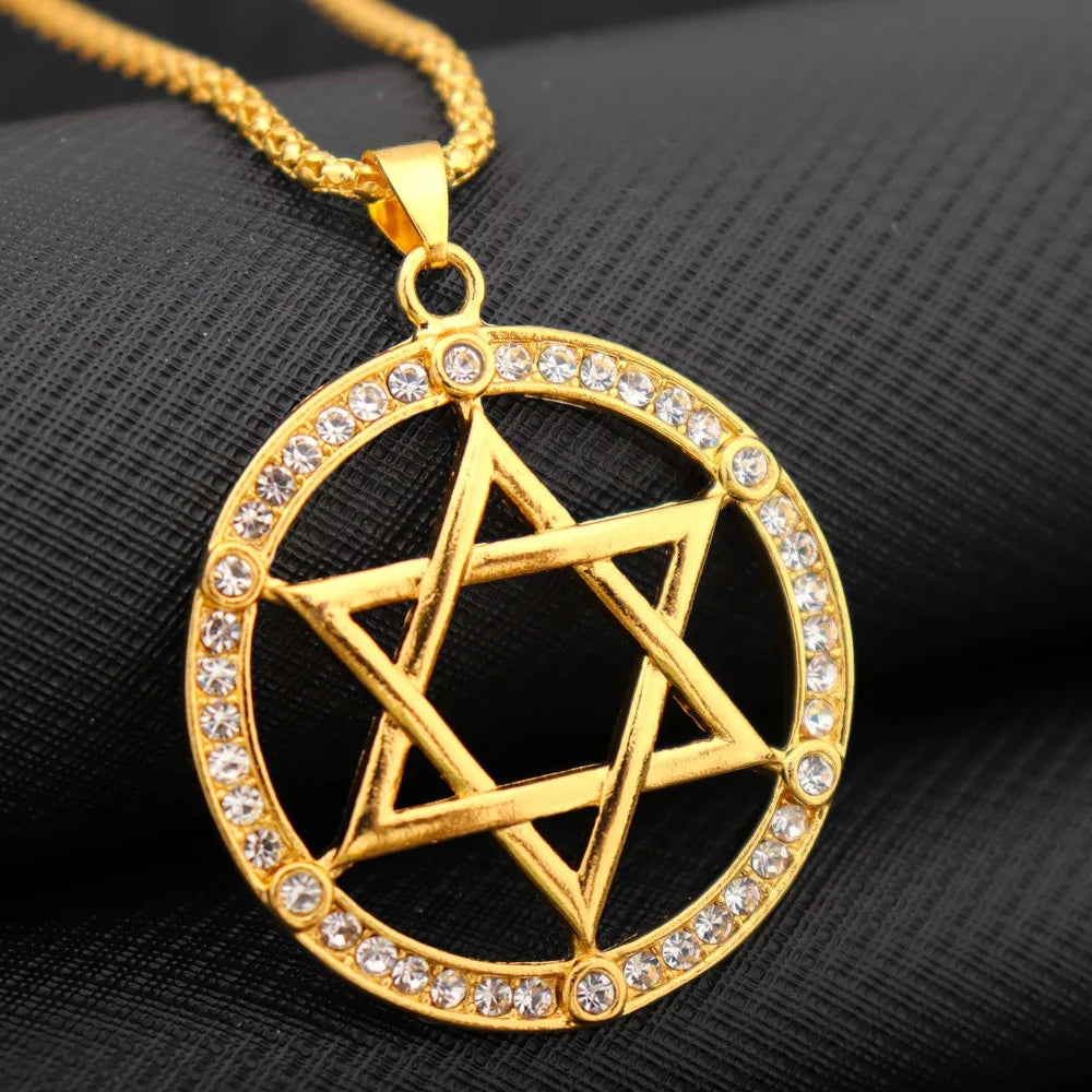Jewish Hexagonal Star Pendant Necklace — Crystal