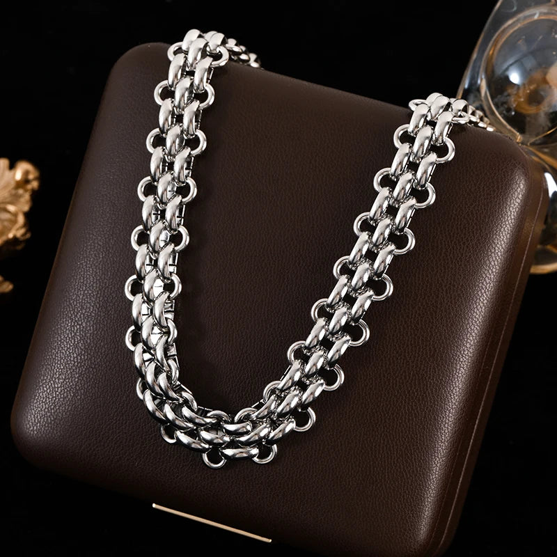 GANEMLY 316L Stainless Steel Metal Cuban Chain Necklace For Women Hip Hop Punk Waterproof 18K Gold Plated Neck Chain Jewelry