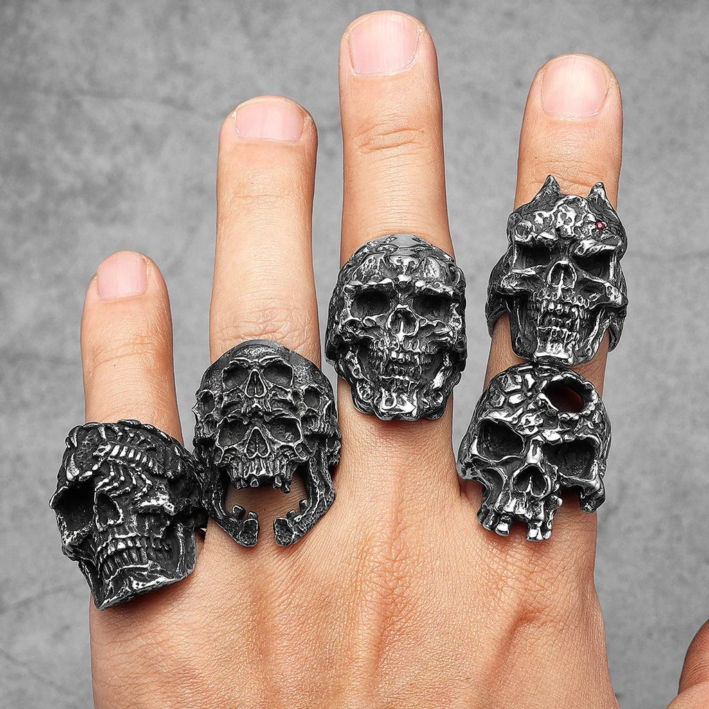 Multi Skull Ring Black — Stainless Steel