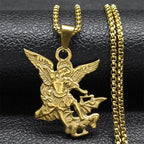 Archangel St.Michael Protect Me Necklace for Women Men Stainless Steel Saint Protection Chain Jewelry corrente