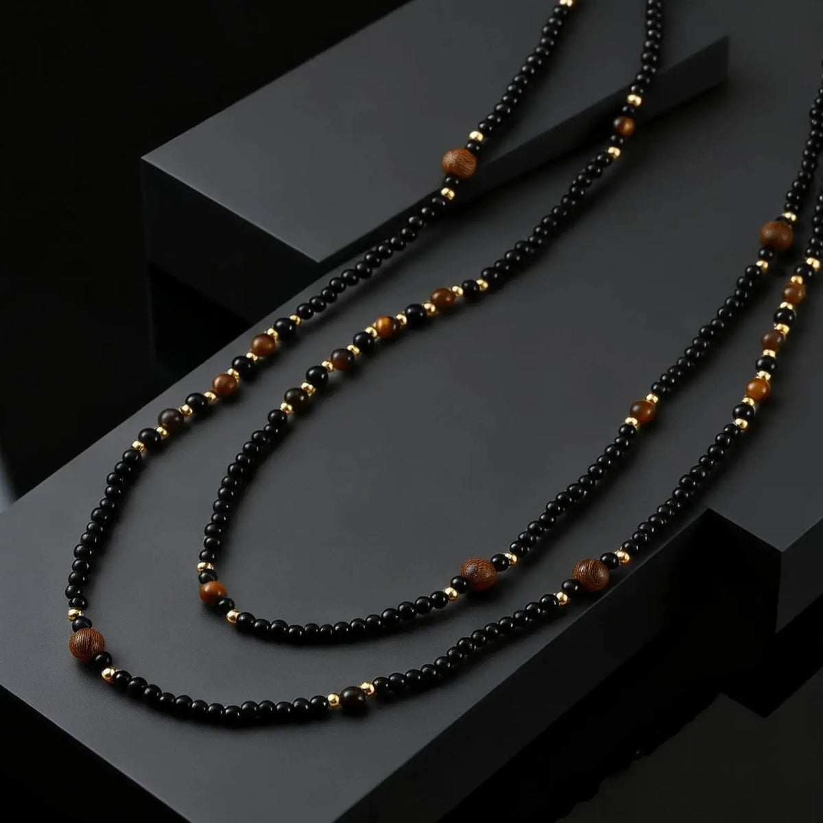 Black Agate Natural Stone Tiger Eye Beads Chain Necklace for Men, Retro Long Sweater Chain Necklace, Fashion Boho