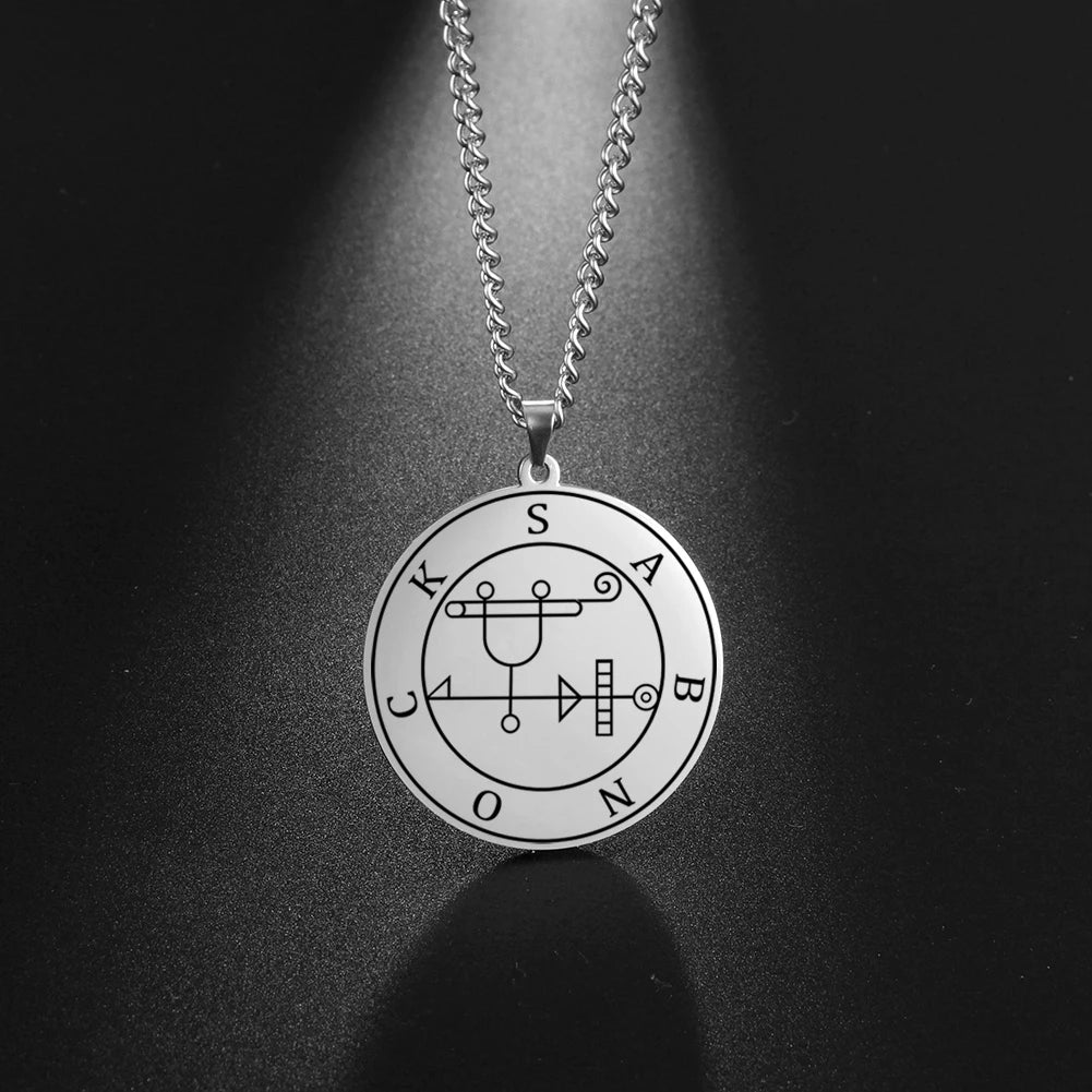 LIKGREAT Stainless Steel Lesser Key of King Solomon Occult Sigil 72 Demon Medalion Necklace for Men Women Pagan