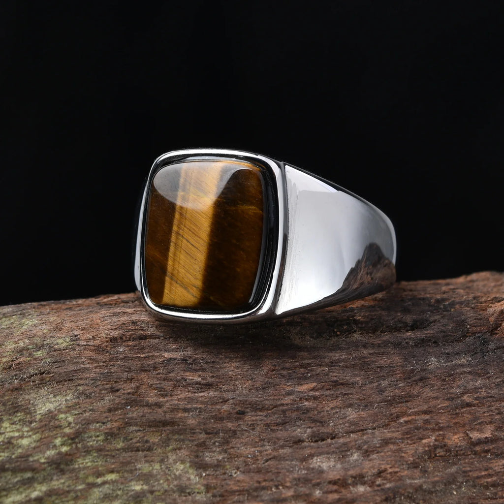 A3508 Men's/Women Trend High Quality 316LStainless Steel Multiple Colors Gemstone Style Onyx Golden Rings Jewelry