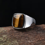 A3508 Men's/Women Trend High Quality 316LStainless Steel Multiple Colors Gemstone Style Onyx Golden Rings Jewelry