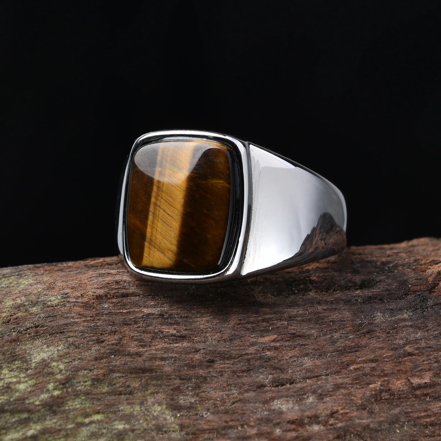 A3508 Men's/Women Trend High Quality 316LStainless Steel Multiple Colors Gemstone Style Onyx Golden Rings Jewelry