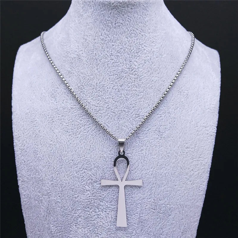 Egyptian Ankh Cross Stainless Steel Necklace Women/Men Symbol of Life Cross Necklace Jewelry Cadenas De Acero Inoxidab