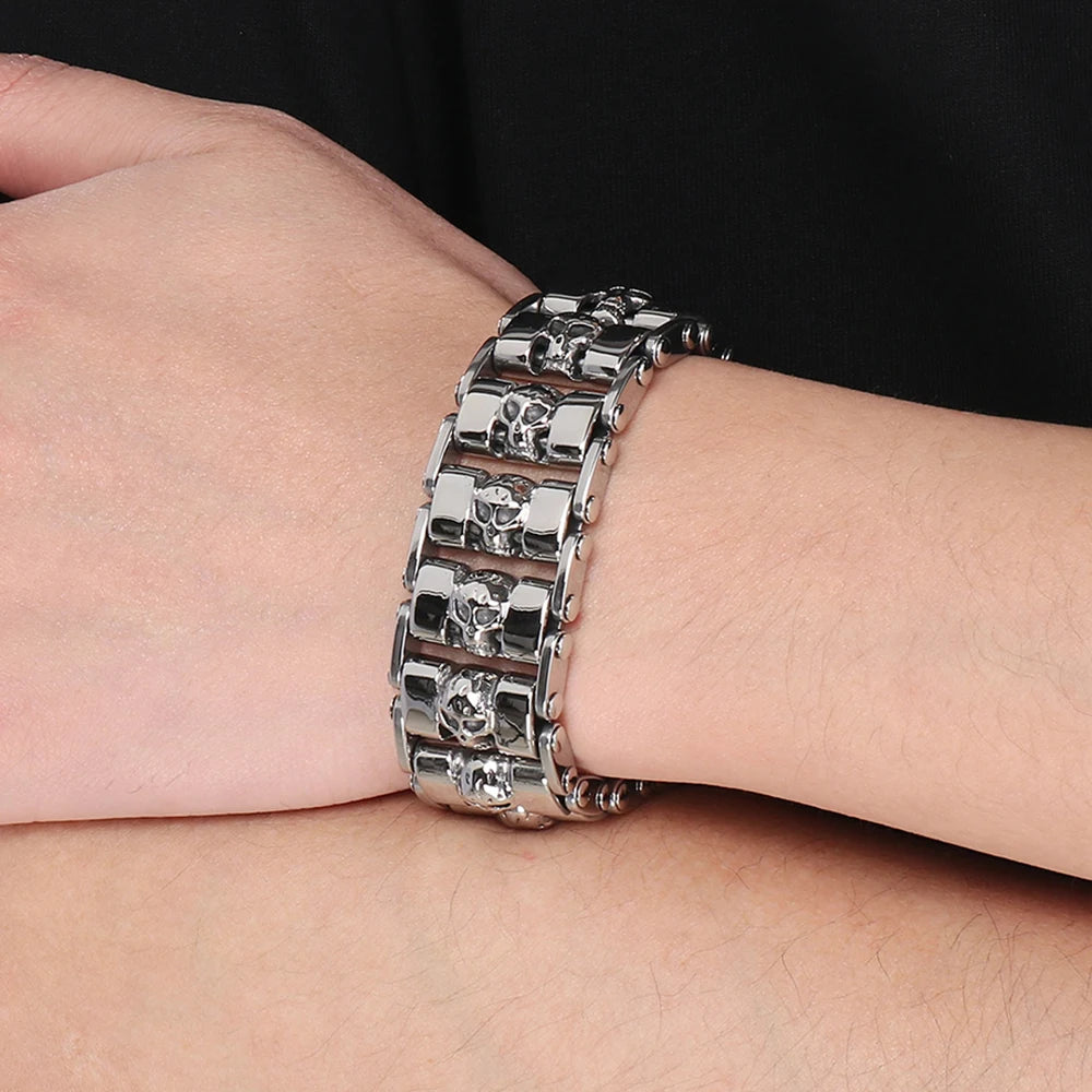 Gothic 25MM Width Skull Head Link Chain Bracelet for Men 316L Stainless Steel Men's Bracelets Punk Rock Jewelry