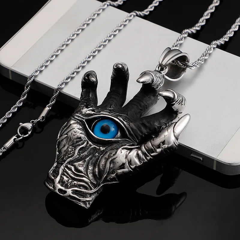 Silver Dragon Hand Pendant Necklace Vintage