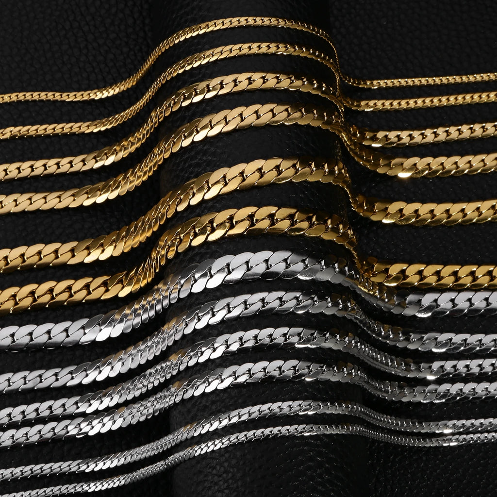 HIYEE 3MM/4MM/5MM/6MM/7MM/8MM Stainless Steel Cuban Curb Link NK Chain Necklace For Men Women Male Neck Jewelry Accessories