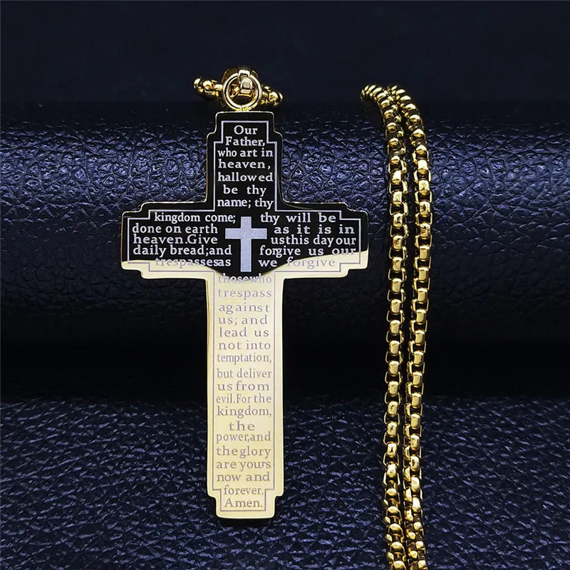 Bible Cross Stainless Steel Pendant Necklace
