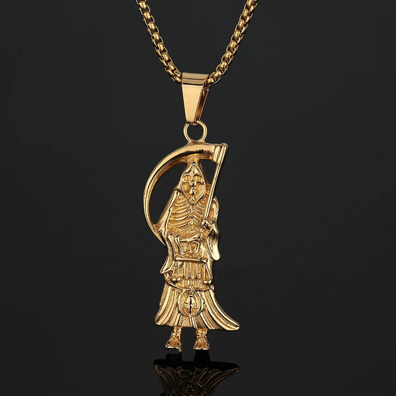 Iced Out Grim Reaper Pendant Necklace — Gold