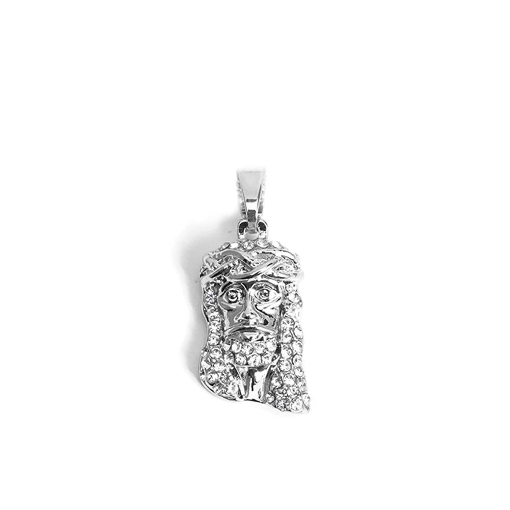 Men Hip Hop Jesus Piece Head Face Pendant Necklace With 4mm Rope Chain Shining Crystal Charm Pendants Jewelry Gift For