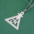 Ankh Cross Eye of Ra Necklace Egyptian Hieroglyphs Pyramid Pendant for Men Women Stainless Steel Spiritual Protection Jewelry