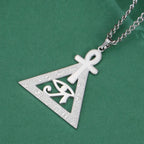 Ankh Cross Eye of Ra Necklace Egyptian Hieroglyphs Pyramid Pendant for Men Women Stainless Steel Spiritual Protection Jewelry