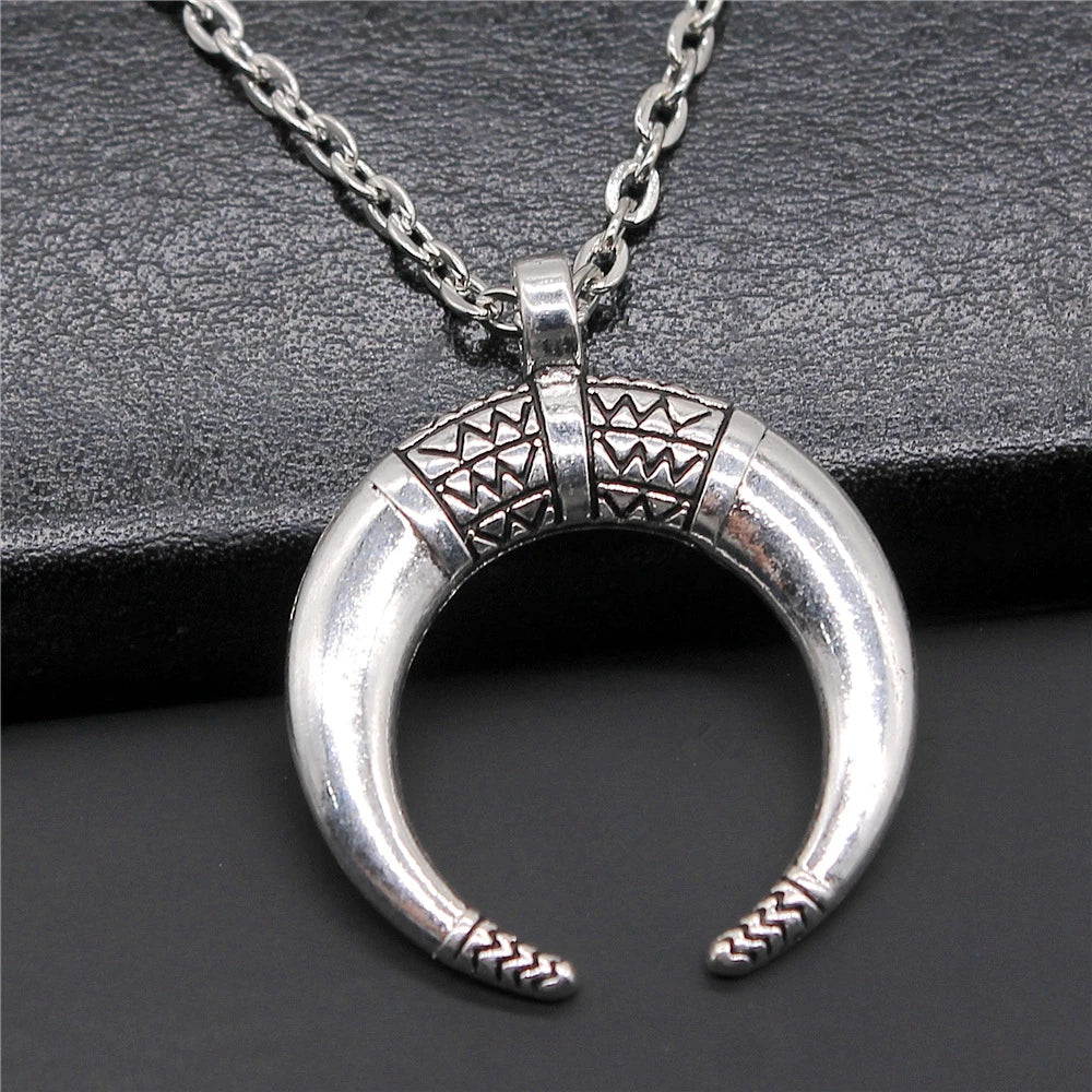 Witch Horn Crescent Moon Pendant — Stainless Steel