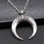 Witch Horn Crescent Moon Pendant — Stainless Steel