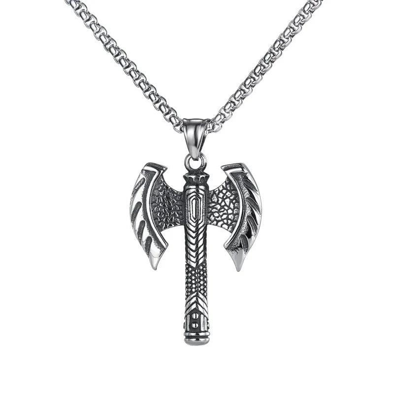 New Men's Double Axe Amulet Necklace Fashion Pendant Jewelry Personality Hip Hop Popular Accessories Small Gift