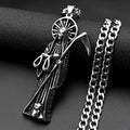 Holy Saint Death Santa Muerte Grim Reaper Pendant Necklace for Women Men Stainless Steel Silver Color Sickle Skull Jewelry Gift