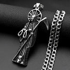 Holy Saint Death Santa Muerte Grim Reaper Pendant Necklace for Women Men Stainless Steel Silver Color Sickle Skull Jewelry Gift