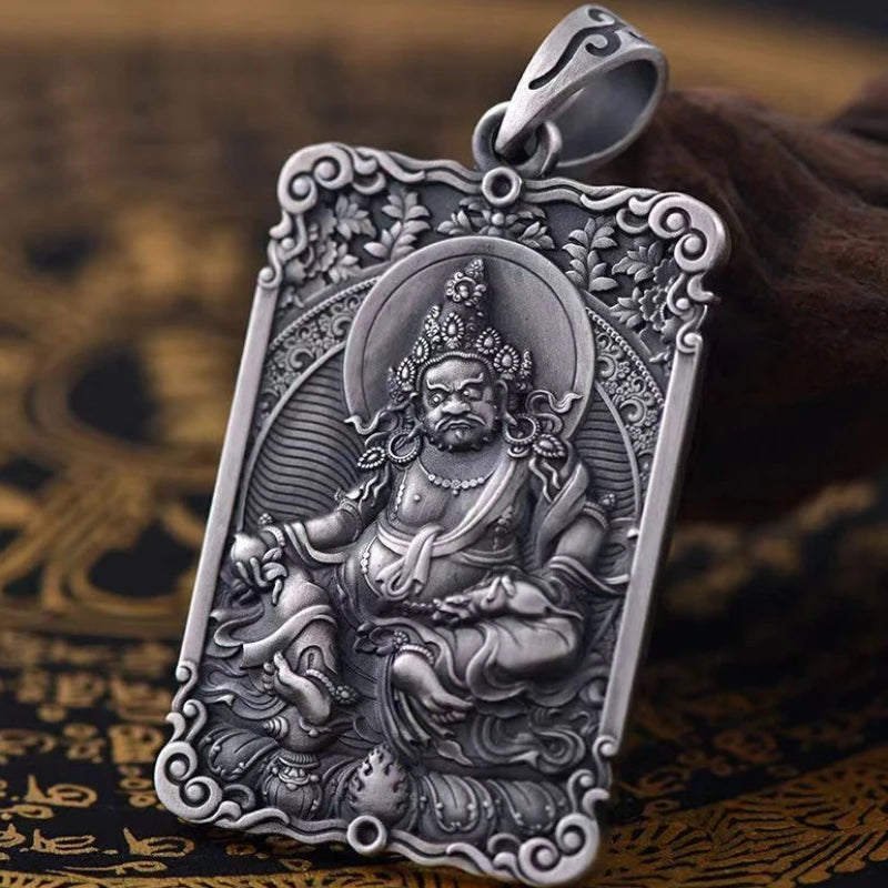 Retro Relief Yellow Jambhala Pendnat Necklace For Men Jewelry Good Luck Wealth Buddha Amulet Male Choker Accessories