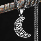 Celtic Knot Crescent Moon Pendant Necklace — Stainless Steel