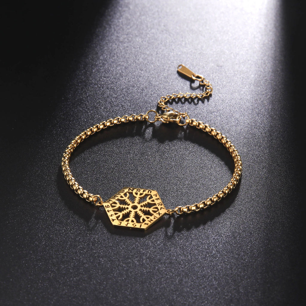 LIKGREAT Viking Vegvisir Compass Bracelet Nordic Runes Bangle Amulet Odin Scandinavian Talisman Stainless Steel Vintage Jewelry