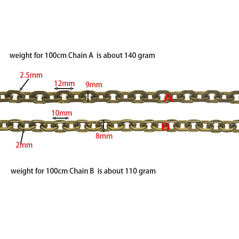 custom length biker brass made 9mm thick 30cm-100cm long sweden carved anchor link chain necklace wallet jean FOB